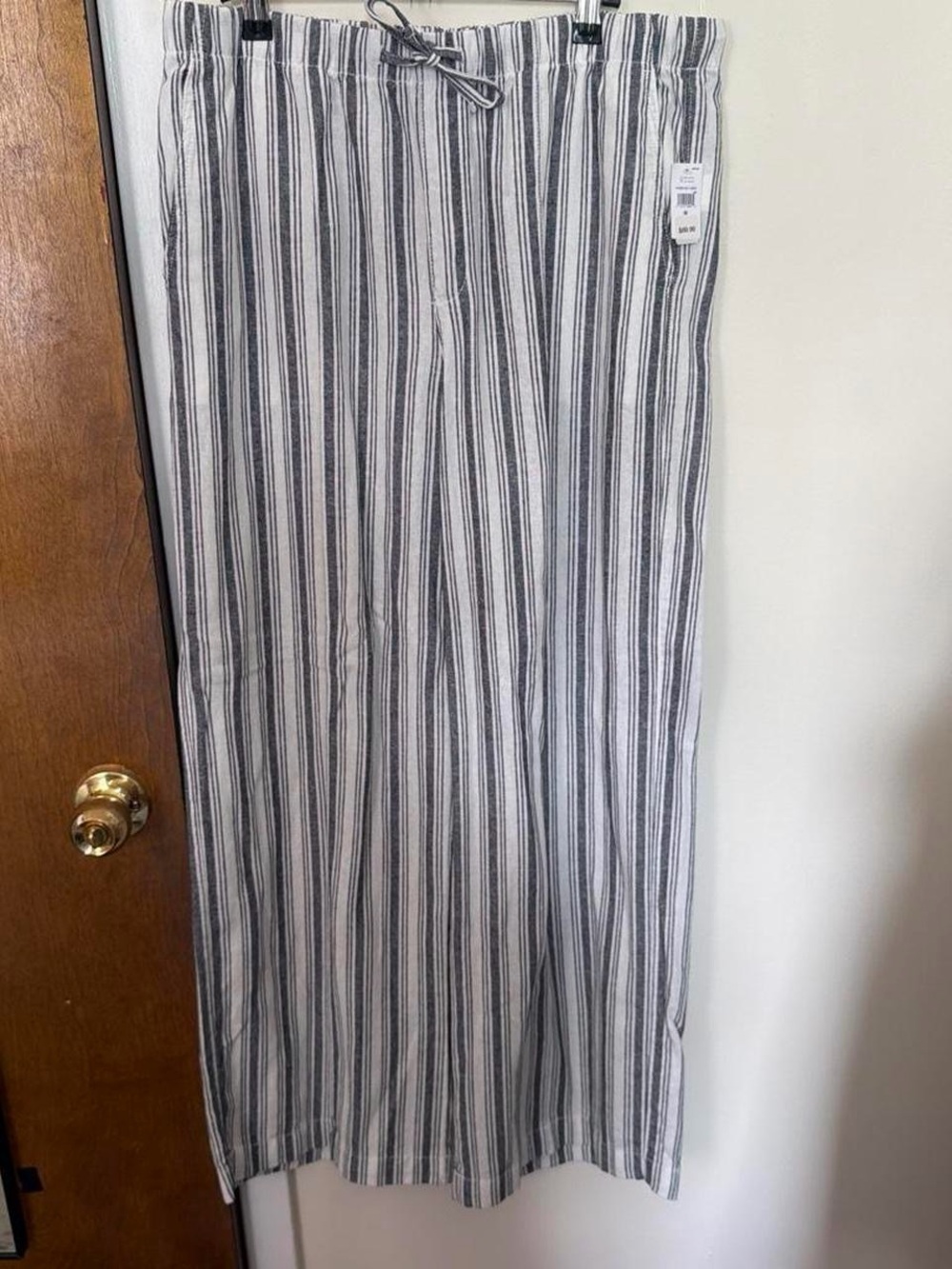 Striped Wide-Leg Drawstring Pants - White/navy - Picture 2 of 5